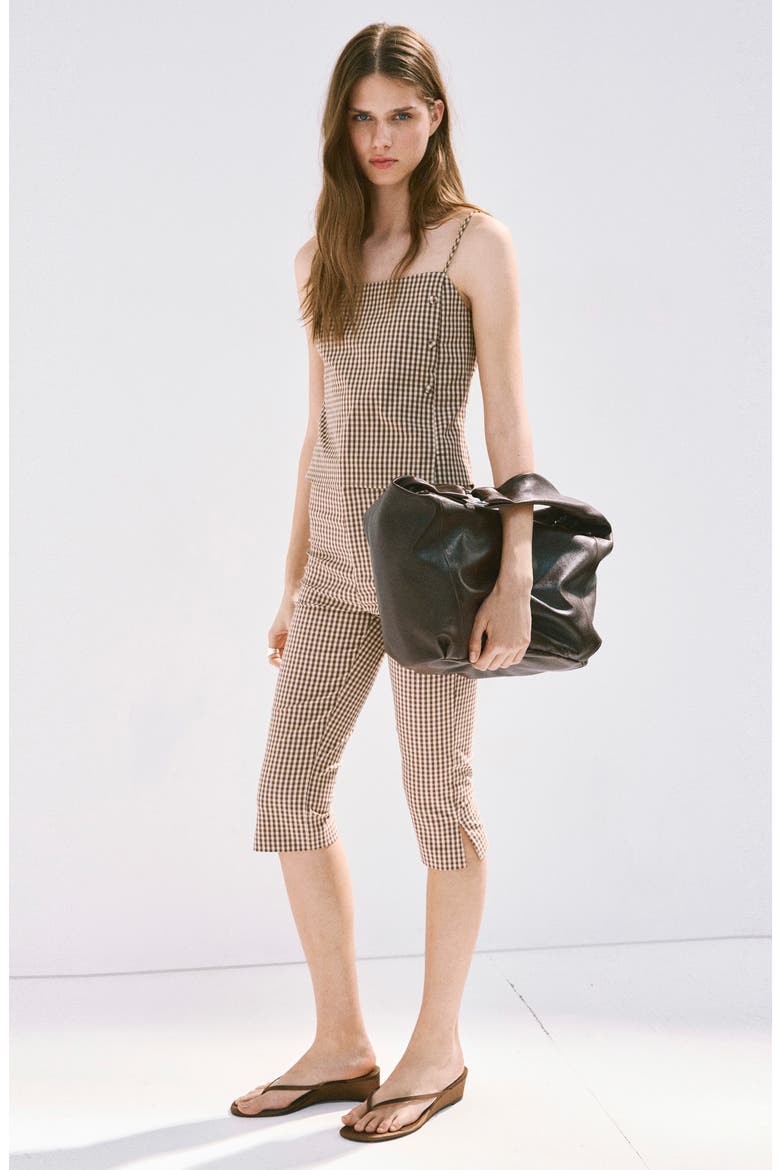 Gingham Print Capris, Main, color, BROWN