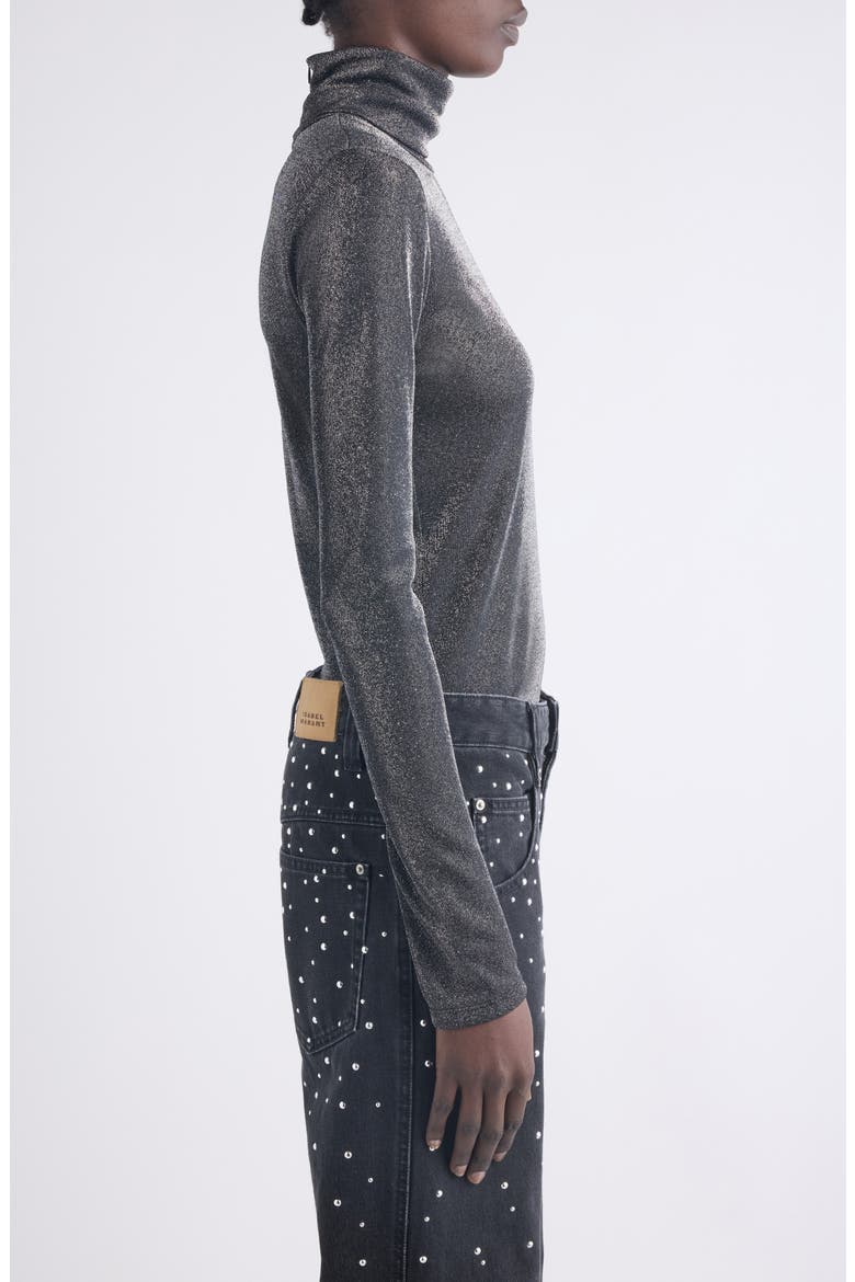 Jadia Metallic Turtleneck Top, Alternate, color, GUN METAL