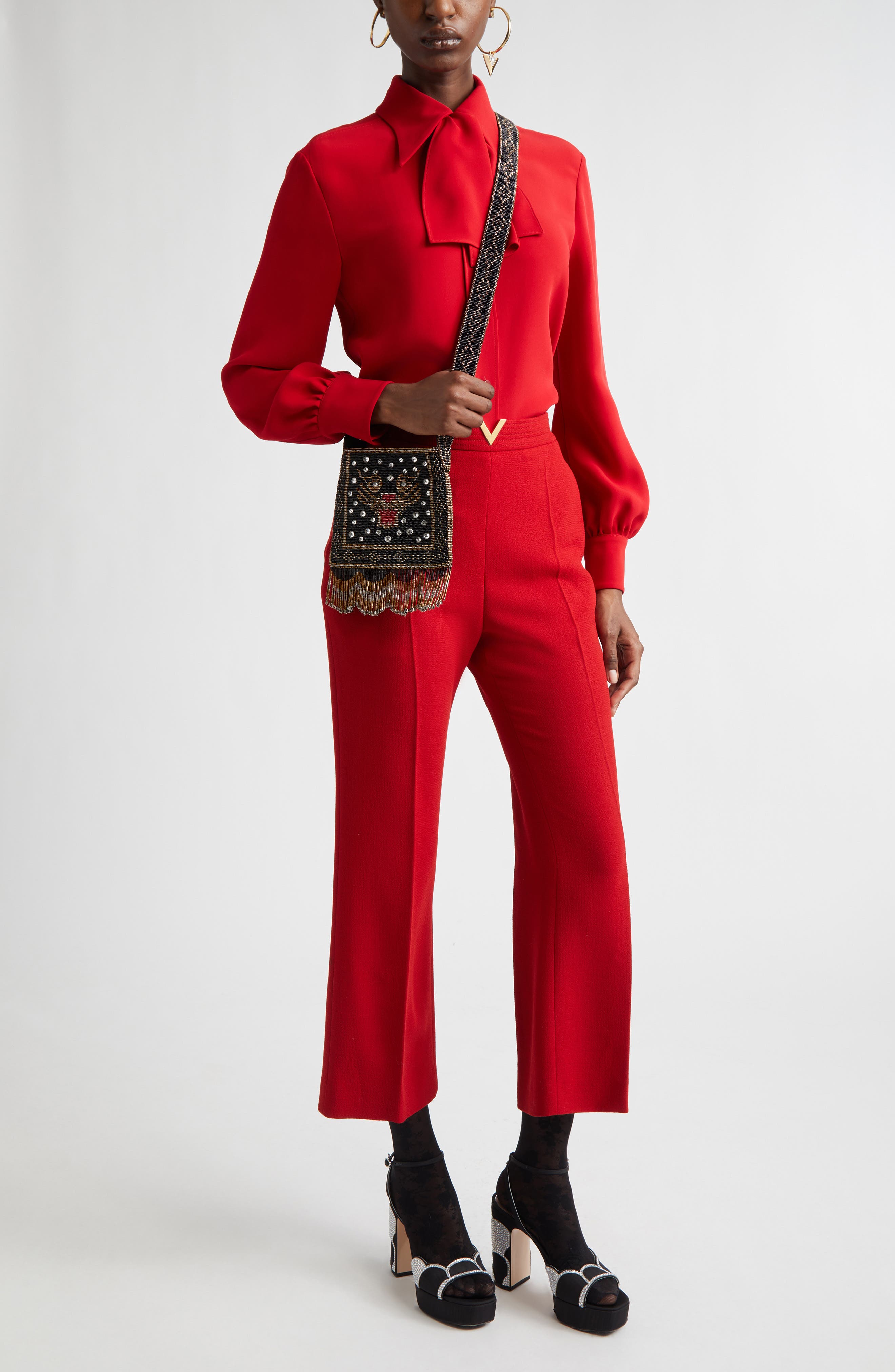 Wool Crepe Crop Flare Pants - image 4