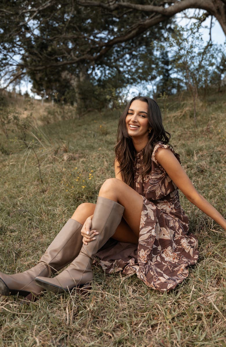 Petal & Pup Delphine Pleated Sleeveless Maxi Dress, Alternate, color, Brown Floral