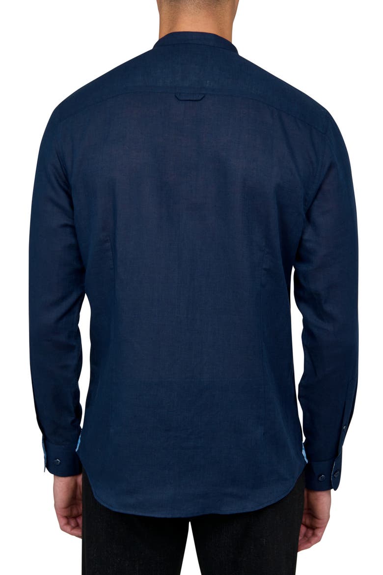 Slim Fit Solid Linen Cotton Long Sleeve Shirt, Alternate, color, NAVY