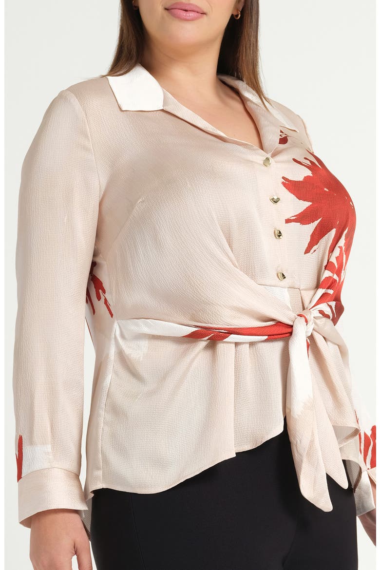 Maisie Floral Tie Front Button-Up Shirt, Alternate, color, NATURAL/ ROSA