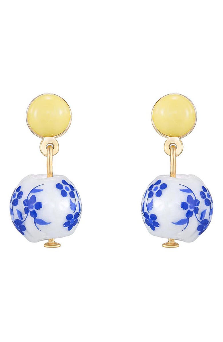 Ettika Chinoiserie Imitation Pearl Drop Earrings, Main, color, Blue/ Yellow Multi