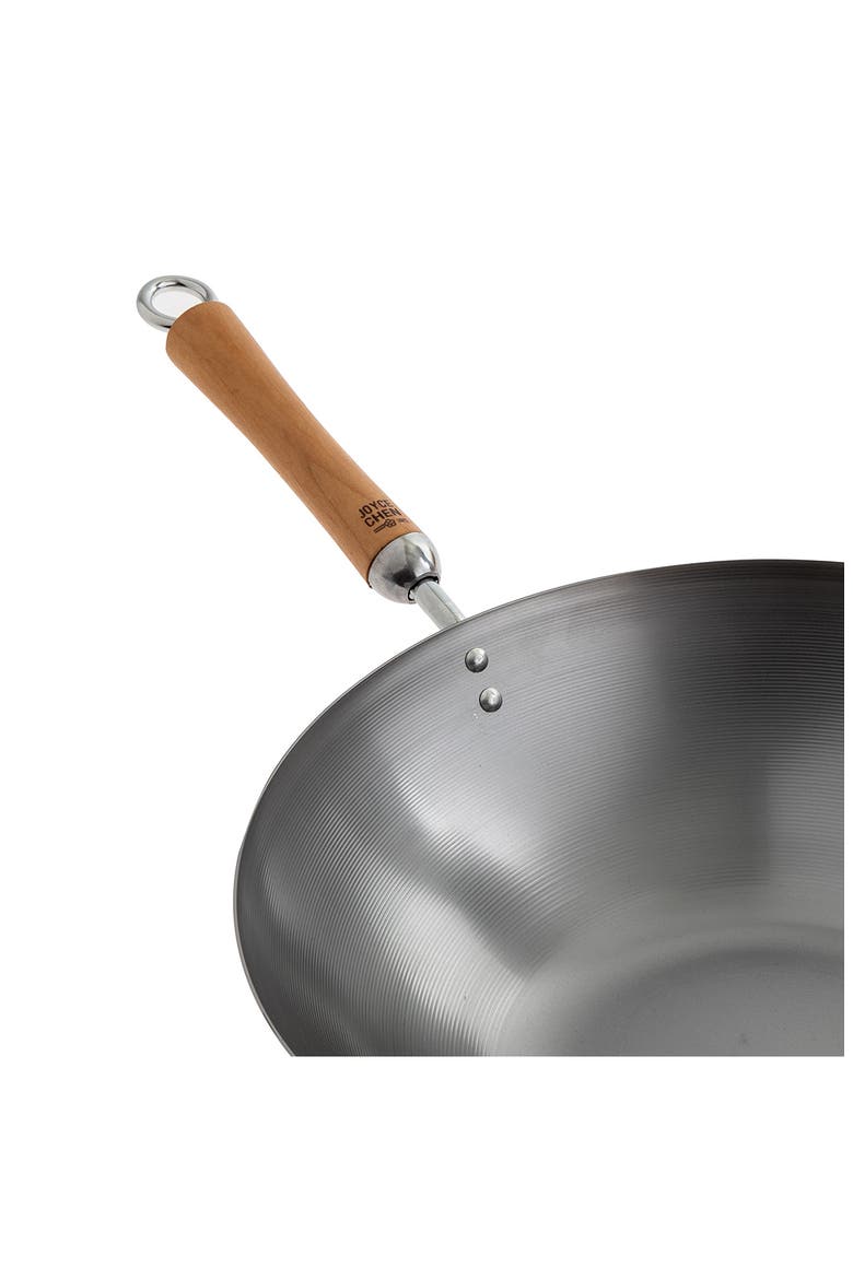 Classic Series Silver 14-Inch Carbon Steel Wok with Birch Handles, Alternate, color, SILVER