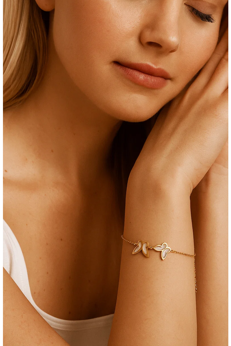 Butterfly Bracelet in Gold with Sea Shell Inlay Bracelet, Alternate, color, Gold