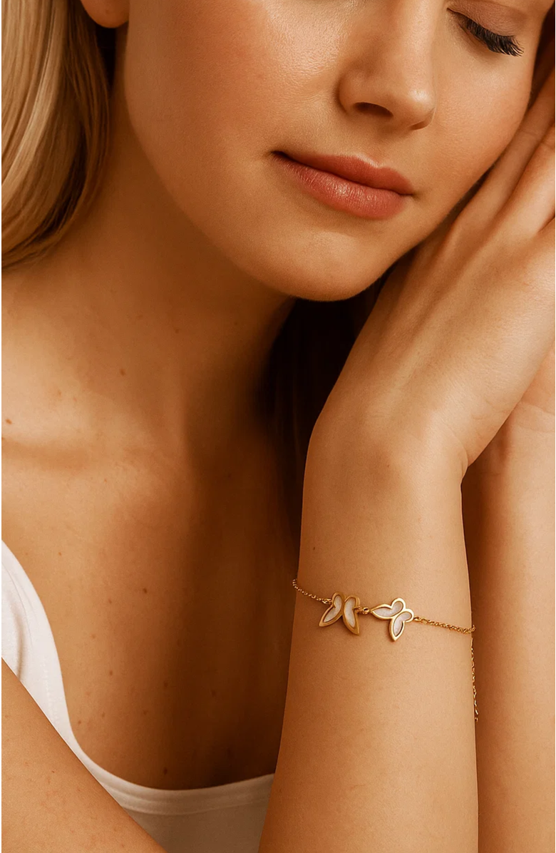 Hollywood Sensation Butterfly Bracelet in Gold with Sea Shell Inlay Bracelet, Alternate, color, Gold