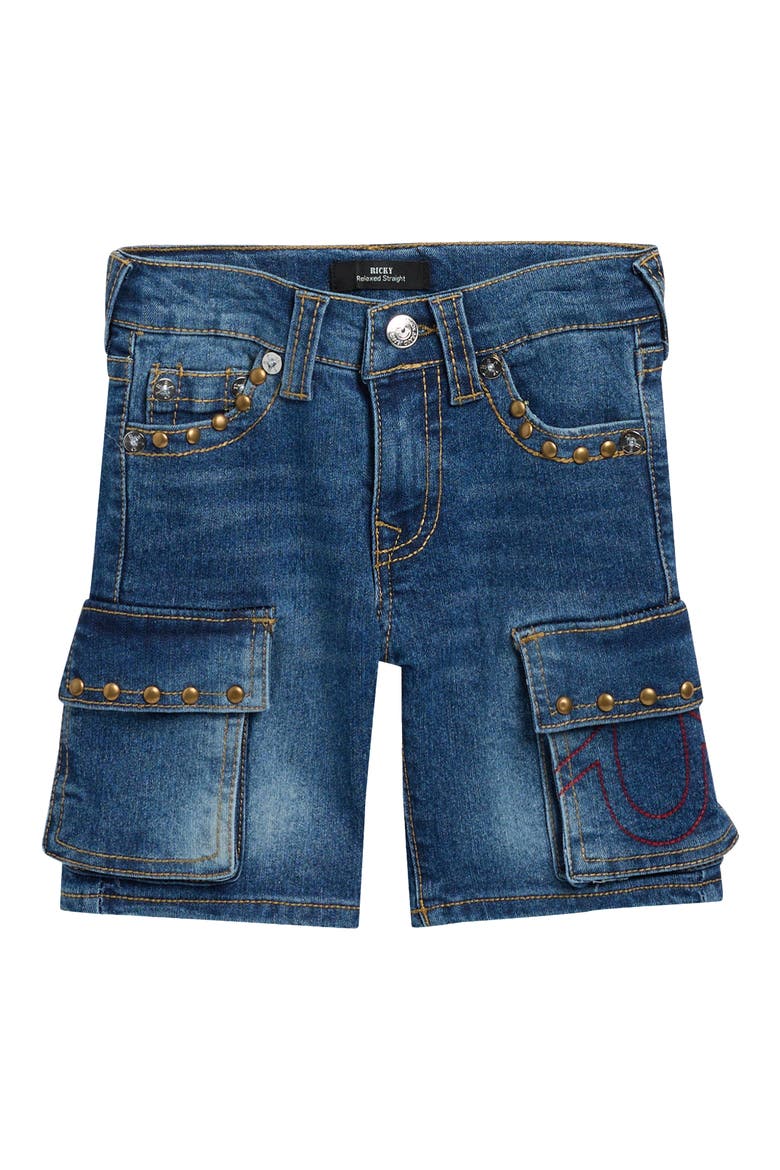 Kids' Studded High Rise Denim Shorts, Main, color, RIBLE