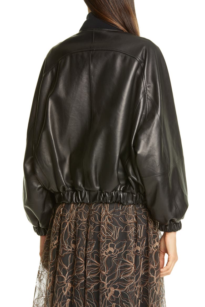 Monili Trim Nappa Leather Bomber Jacket, Alternate, color, C101 BLACK