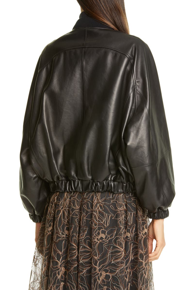 Brunello Cucinelli Monili Trim Nappa Leather Bomber Jacket, Alternate, color, 