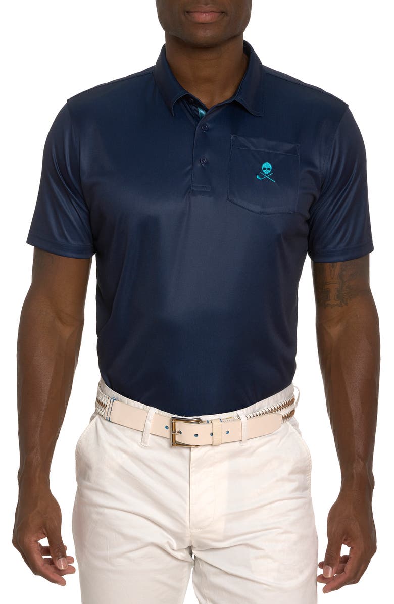 Robert Graham Blade Iron Print Golf Polo, Main, color, Navy
