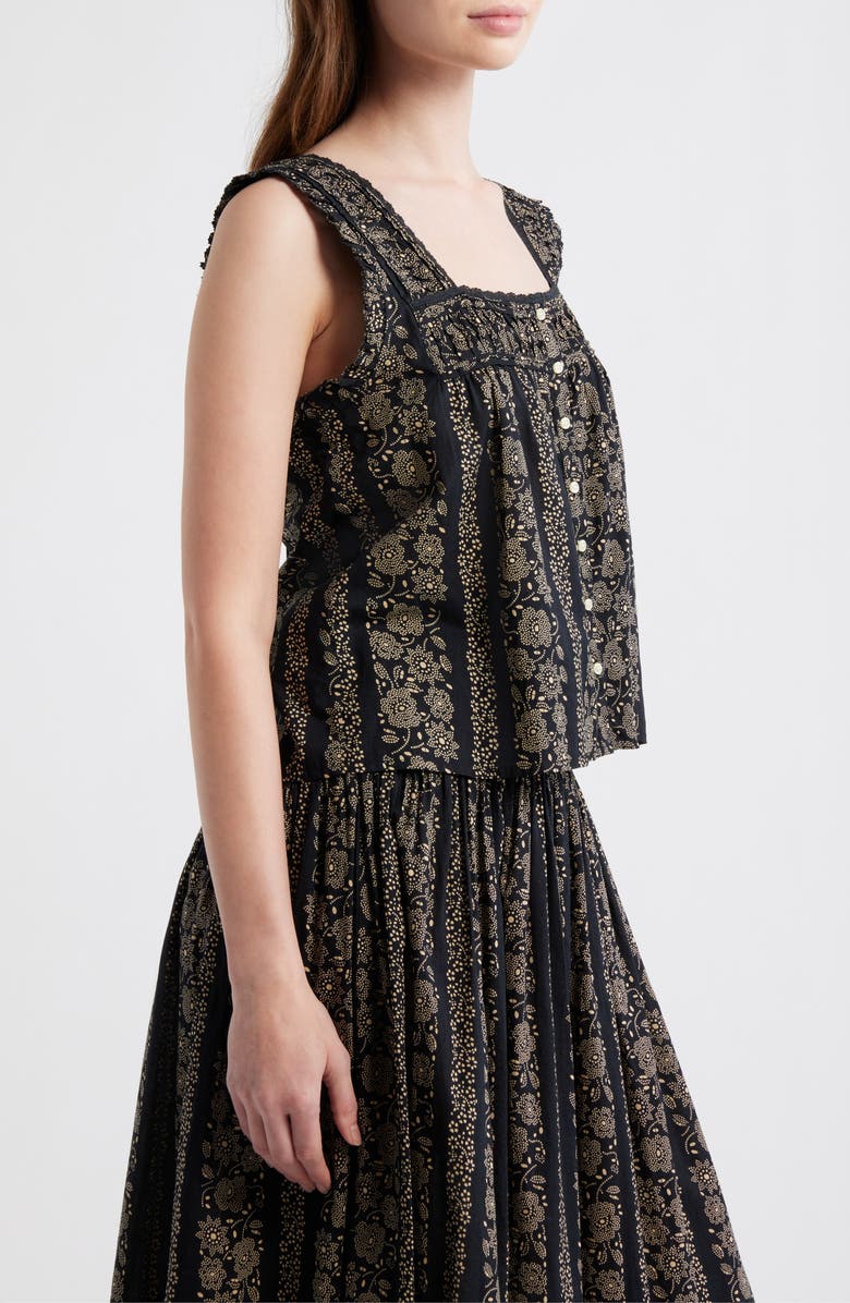 THE GREAT. The Victorian Lace Trim Tank, Alternate, color, Black And Cream Token Floral