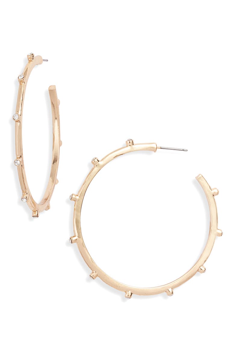 Crystal Stud Hoop Earrings, Main, color, CLEAR- GOLD