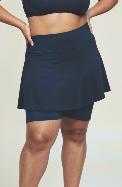 Plus Size Midi Swim Skort With Bike Shorts