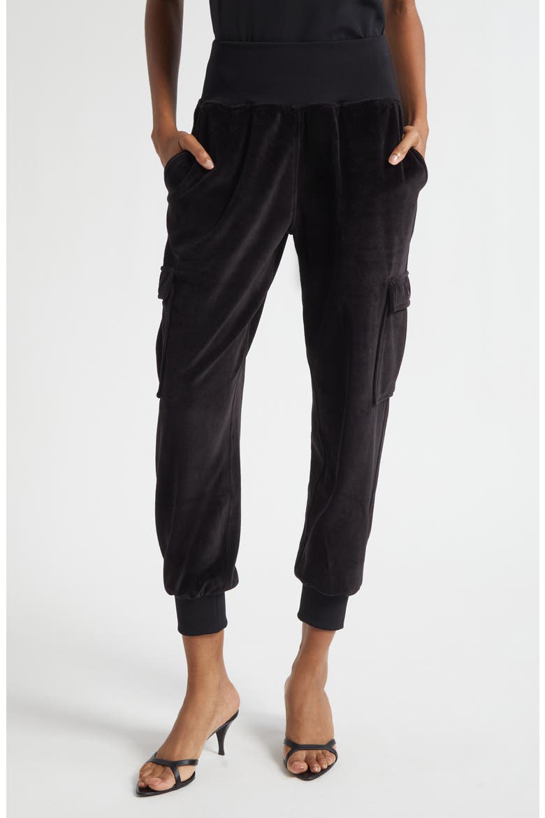 Giles Velour Ankle Pants, Main, color, BLACK