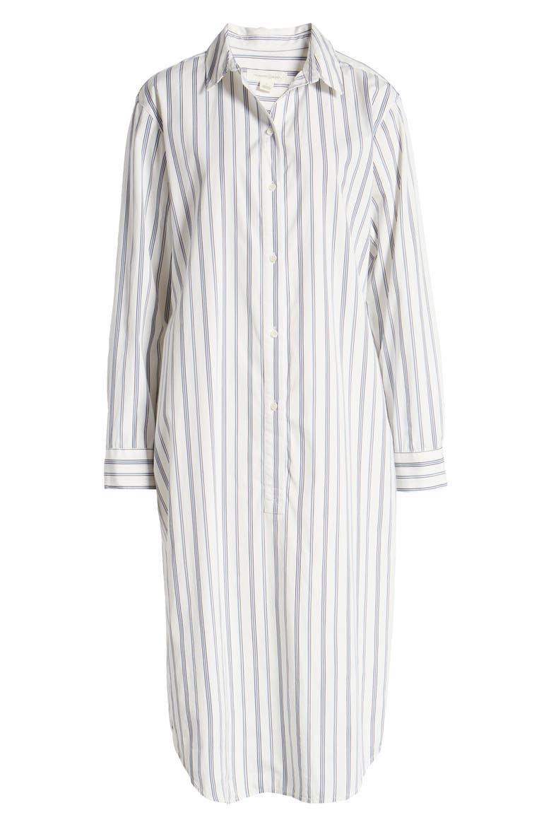 Stripe Long Sleeve Poplin Midi Shirtdress, Alternate, color, IVORY- BLUE LAUREL STRIPE