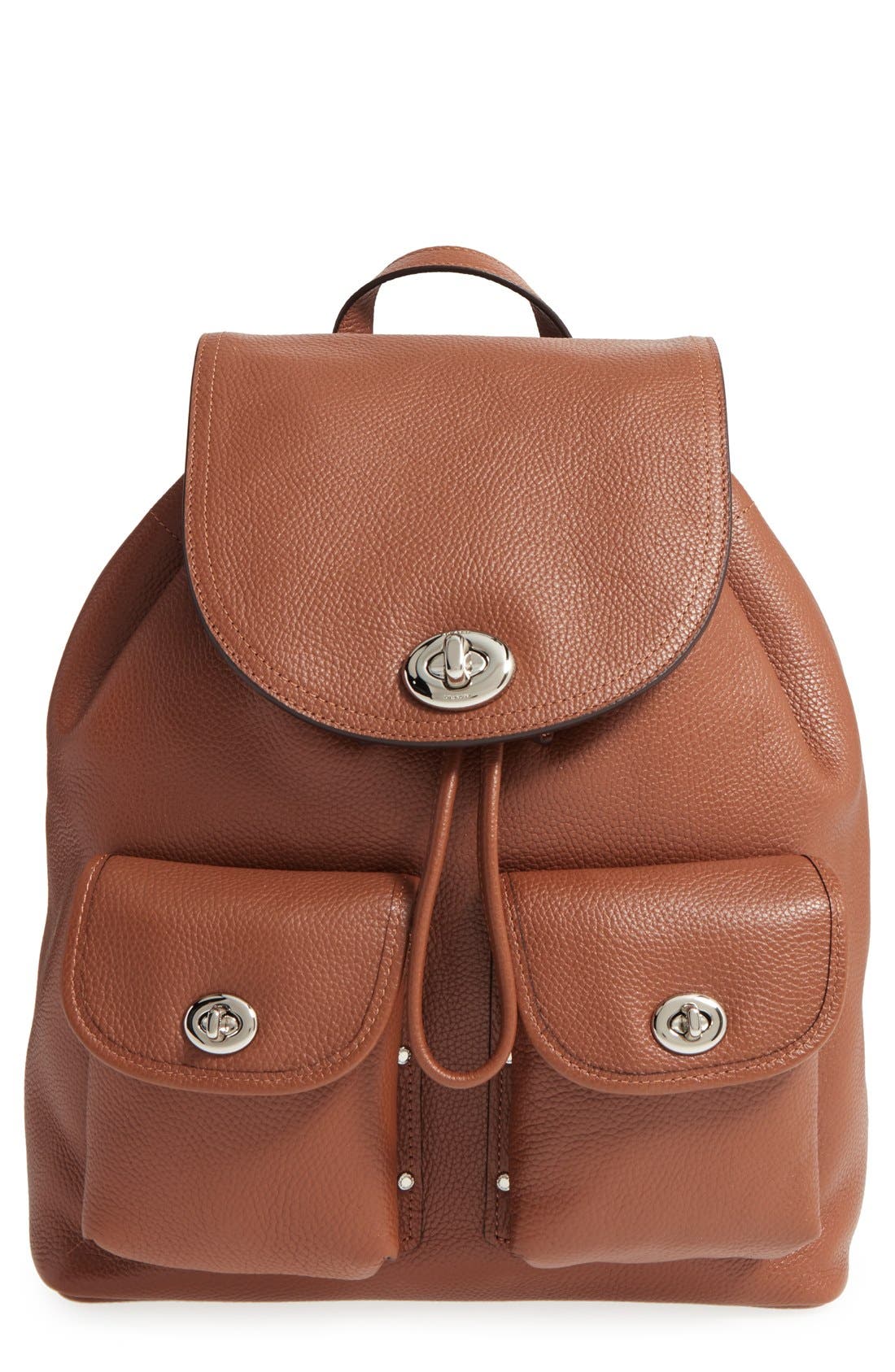 Pebbled Leather Rucksack, Main, color, SADDLE/ SILVER