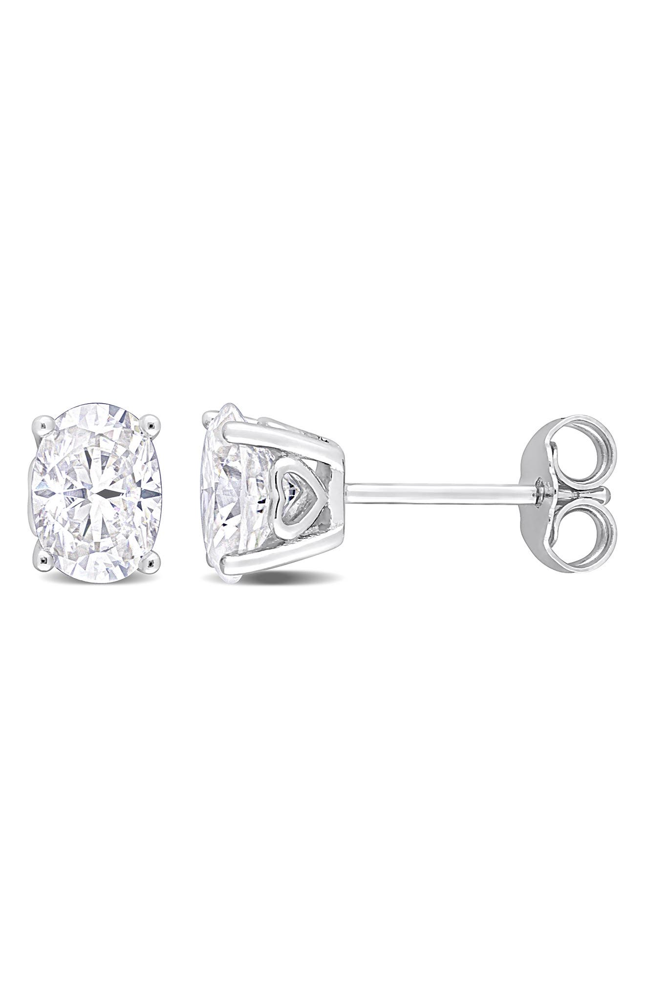 DELMAR Sterling Silver Oval Lab Created Moissanite Stud Earrings