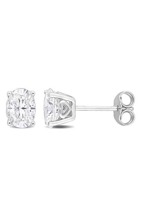 Sterling Silver Oval Lab Created Moissanite Stud Earrings