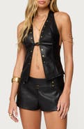 EDIKTED Reese Studded Split Front Faux Leather Halter Top