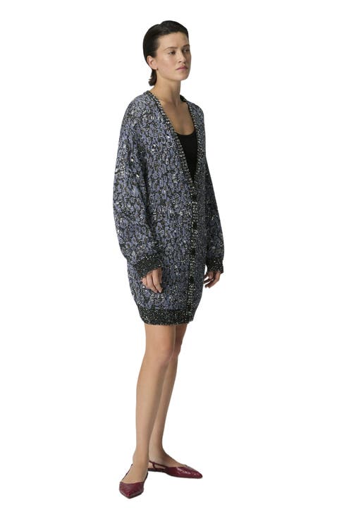 Oversized Cardigan In An Animal-print Jacquard Knit