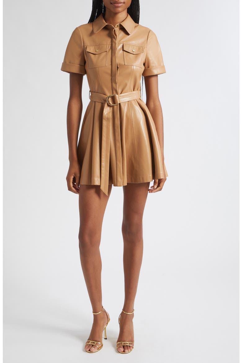 Lucy Faux Leather Mini Shirtdress, Main, color, TAN