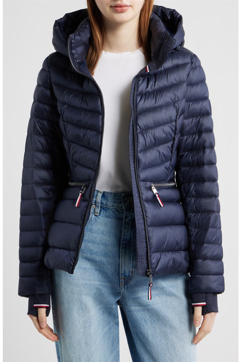 Packable Chevron Puffer Jacket with Hood, Alternate, color, NAVY