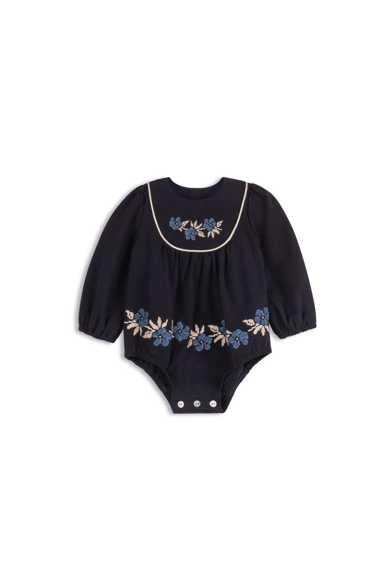 Ely's & Co. Looms Stitch Embroidered Wool Collection  Romper, Main, color, Navy