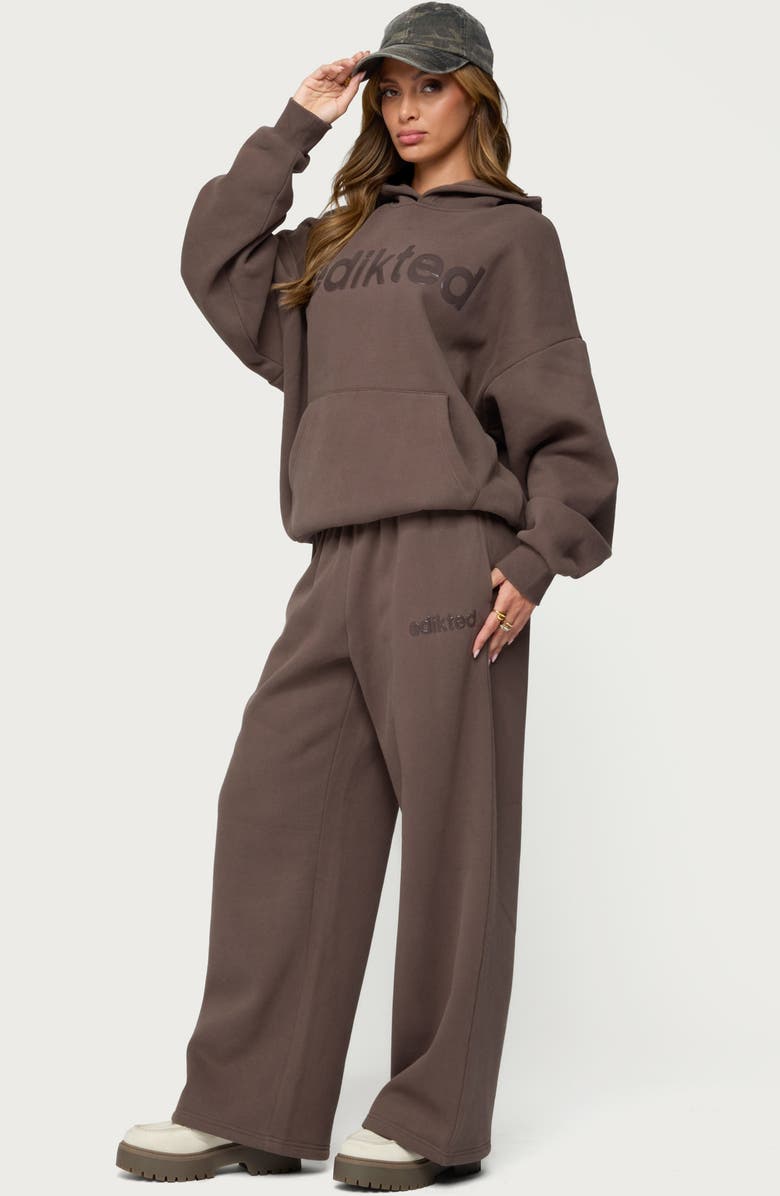 EDIKTED Be Logo Wide Leg Sweatpants, Alternate, color, Brown