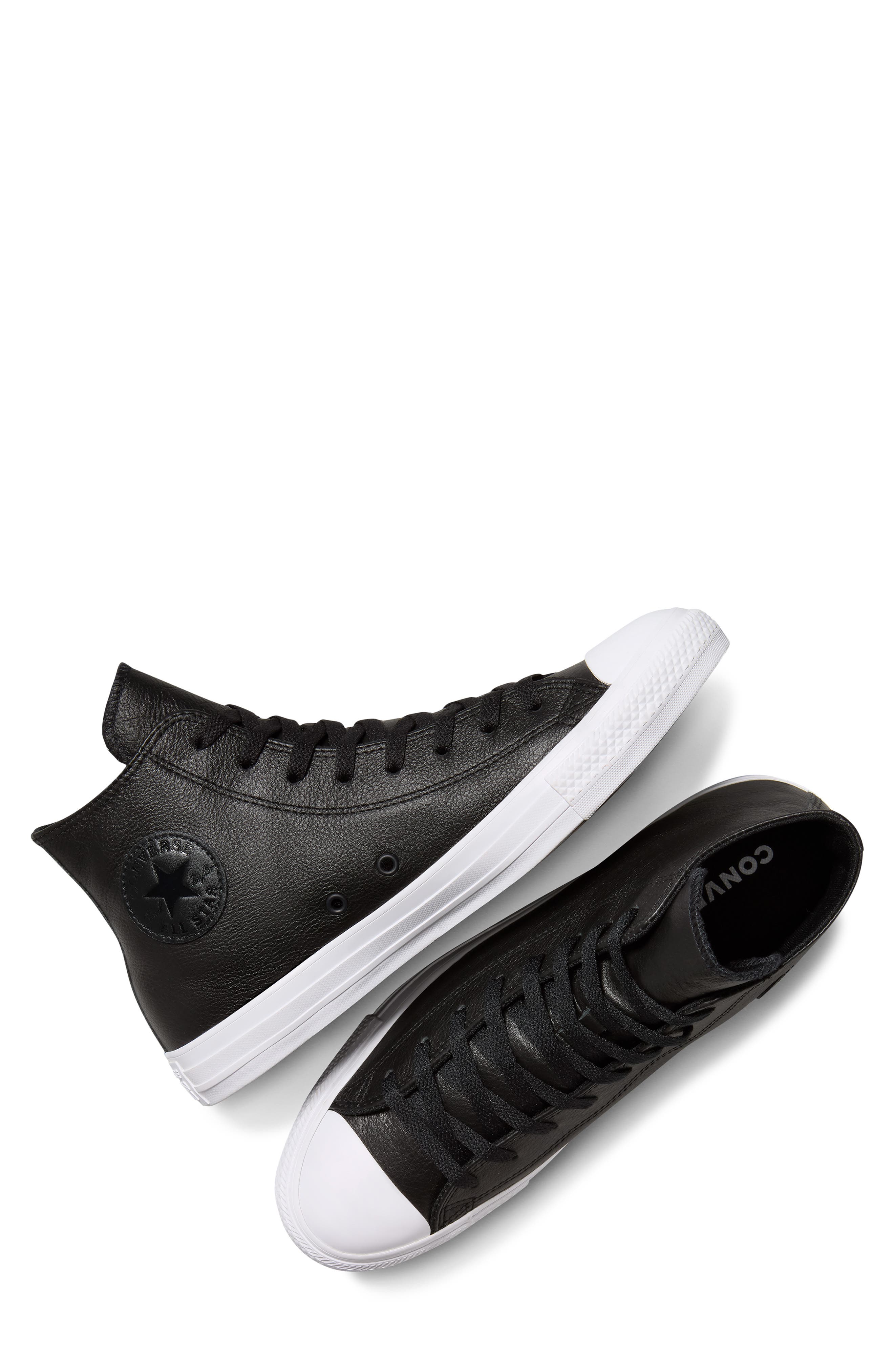 Converse Chuck Taylor<sup>®</sup> All Star<sup>®</sup> Water Repellent Leather High Top Sneaker, Alternate, color, Black/ Black/ White