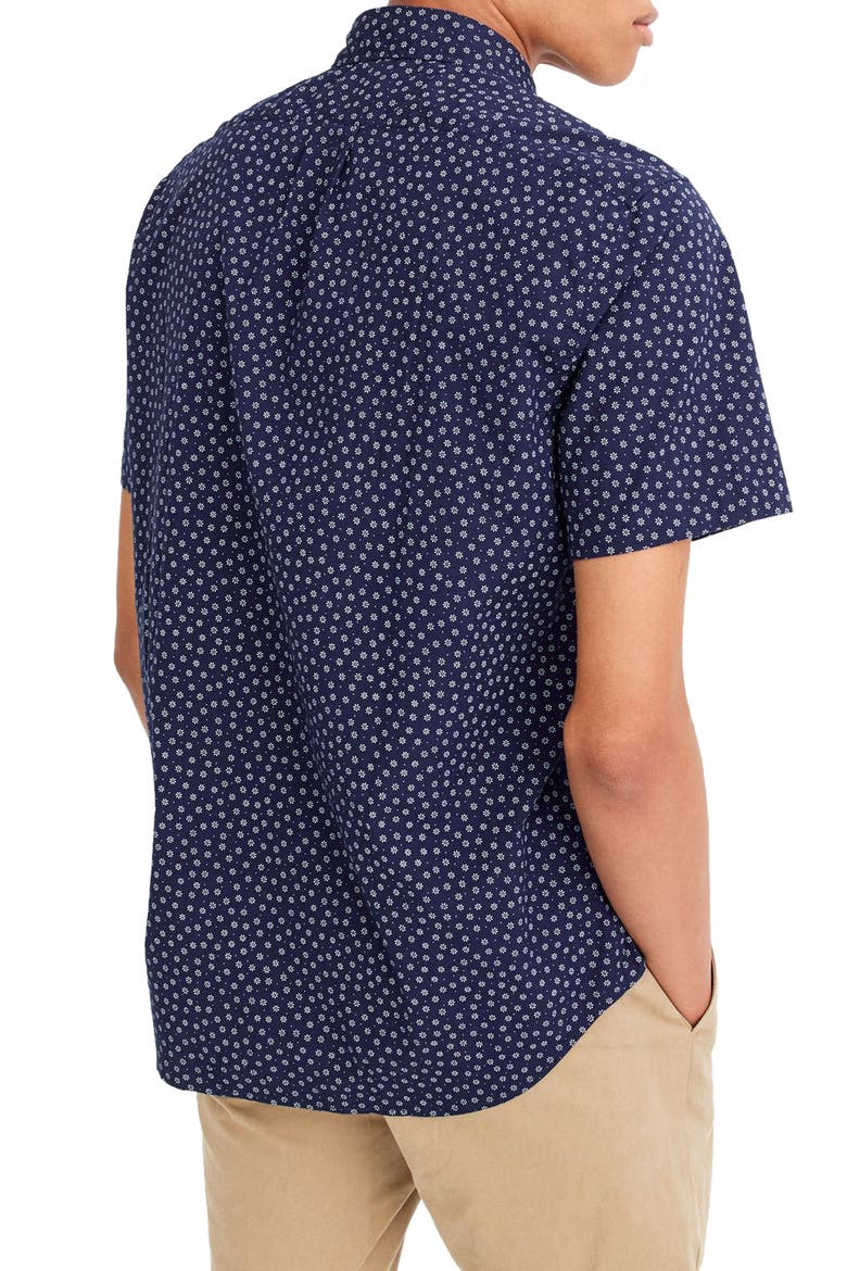 Slim Fit Stretch Secret Wash Short Sleeve Daisy Print Sport Shirt, Alternate, color, NAVY IVORY