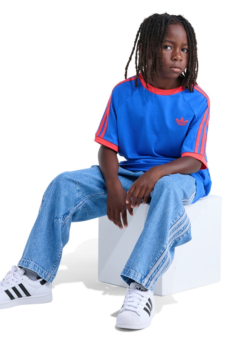 adidas Originals Kids' 3-Stripes Ringer T-Shirt, Alternate, color, Bright Blue