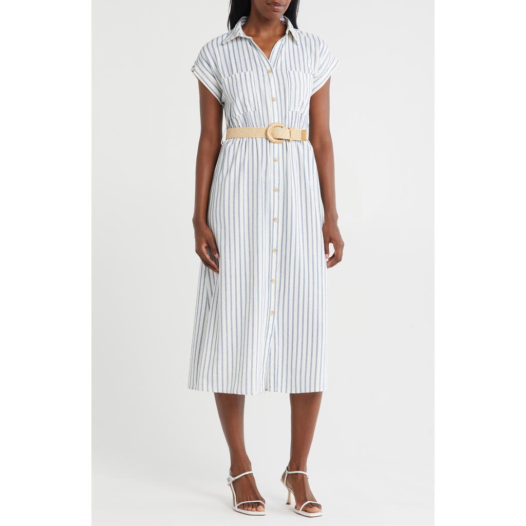 Zoe And Claire Striped Belted Shirtdress