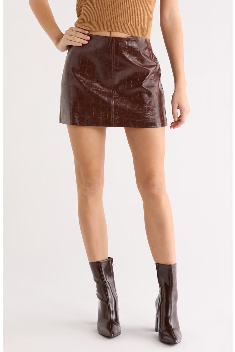 Savana Faux Leather Miniskirt, Main, color, BROWN