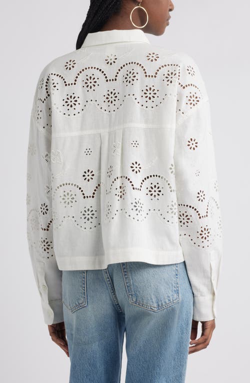 Treasure & Bond Eyelet Cotton & Linen Button-up Shirt In White