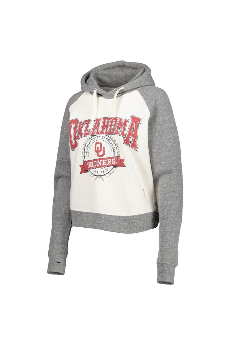 Women's Pressbox Cream/Heather Gray Oklahoma Sooners Cody Tri-Bend Raglan Pullover Hoodie, Alternate, color, White
