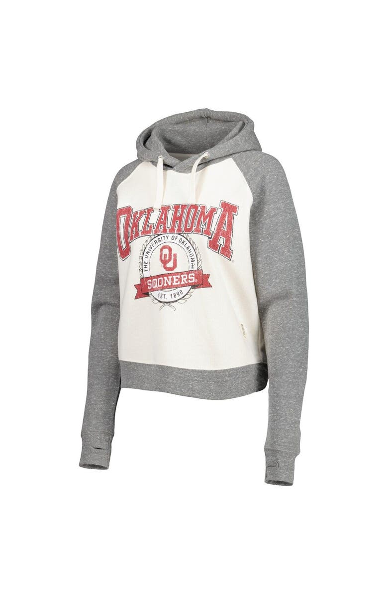PRESSBOX Women's Pressbox Cream/Heather Gray Oklahoma Sooners Cody Tri-Bend Raglan Pullover Hoodie, Alternate, color, White