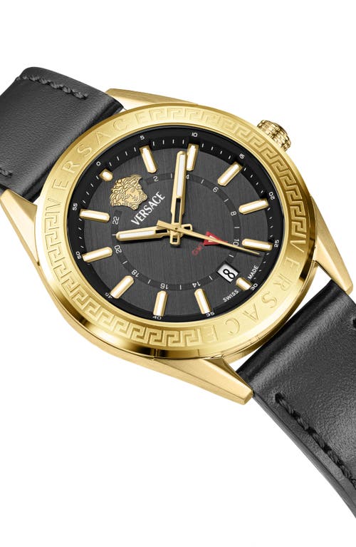 Versace V-code Gmt Watch, 42mm In Black/gold