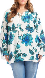 Karen Kane Floral Tie Neck Side Slit Tunic