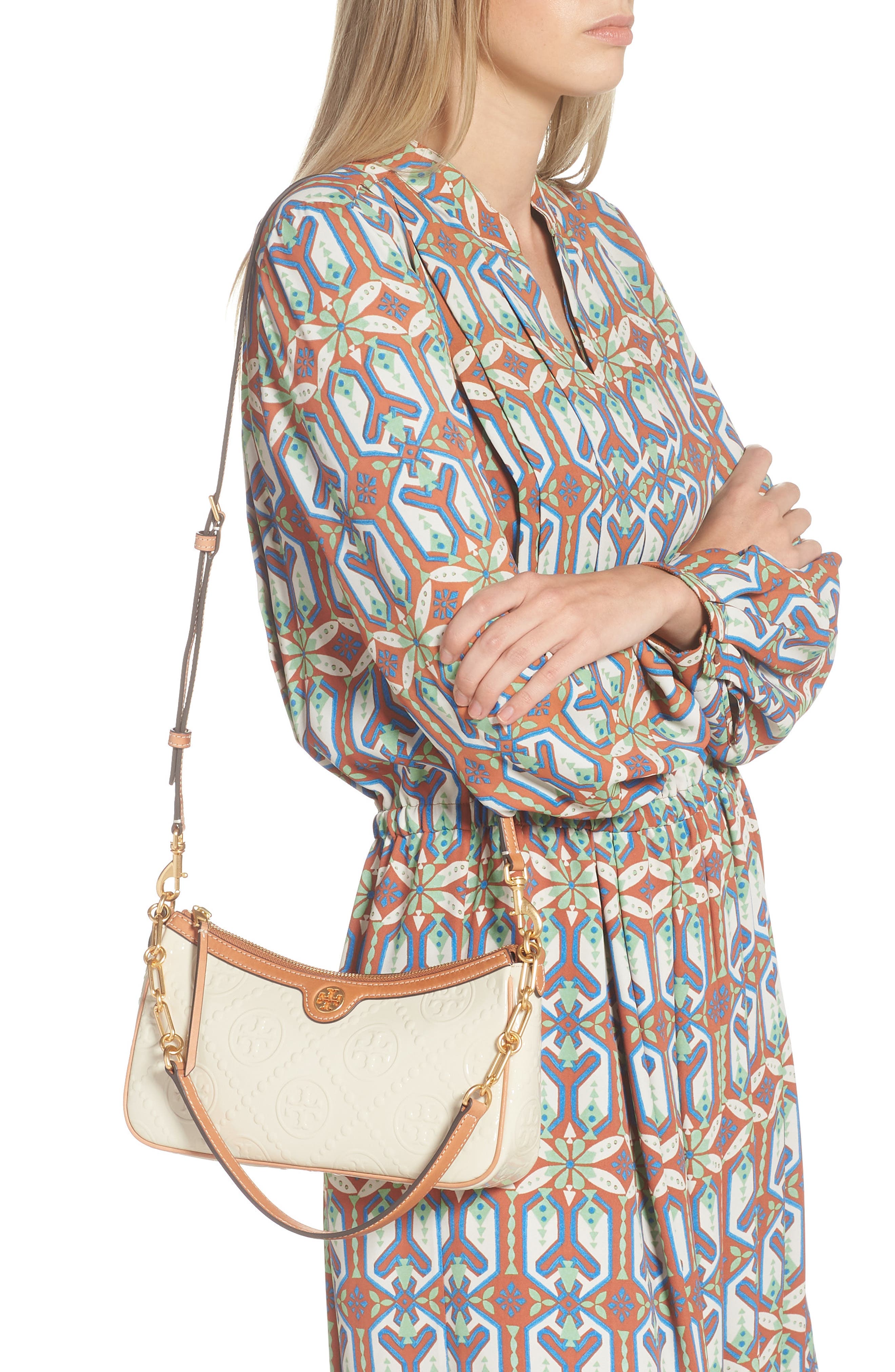 Tory Burch T Monogram Embossed Patent Leather Studio Bag, Alternate, color, 