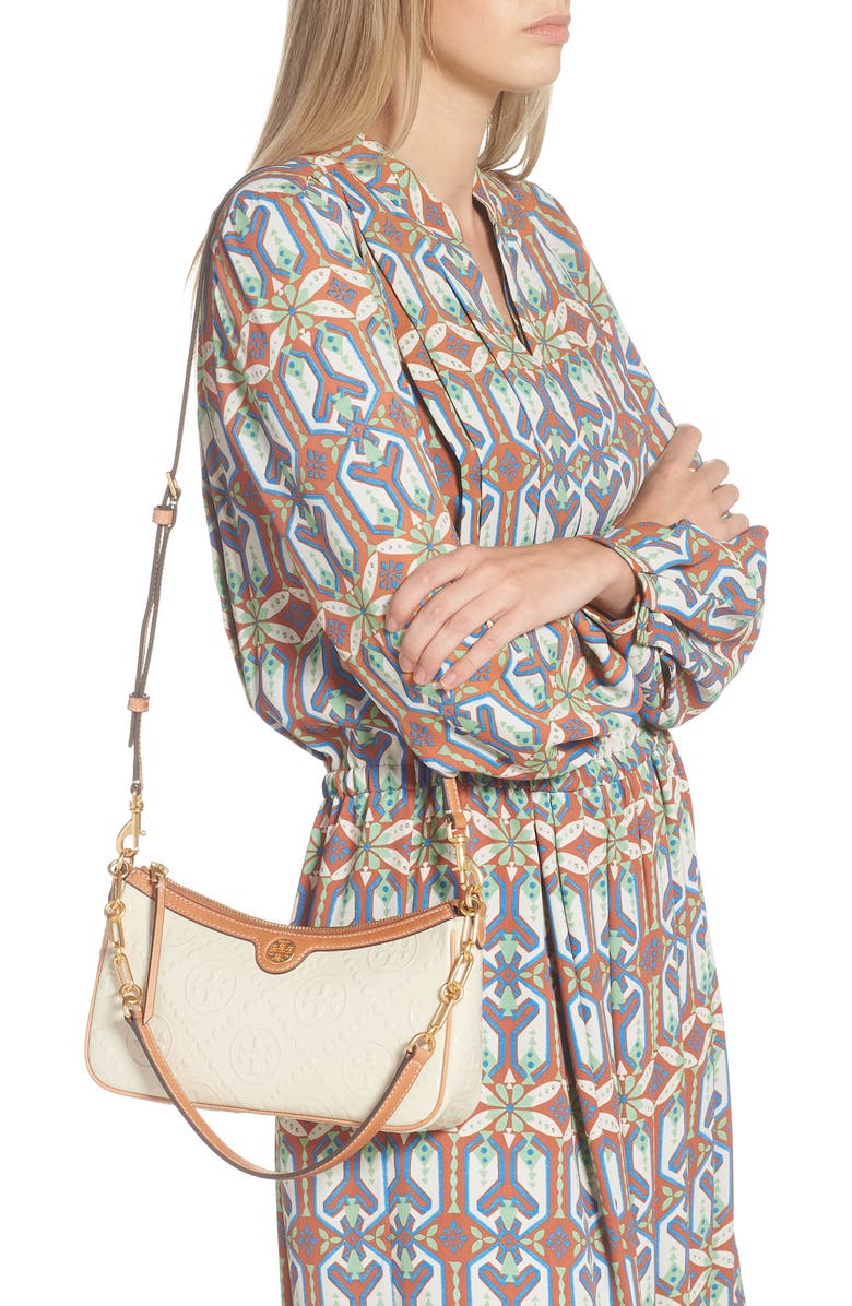 Tory Burch T Monogram Embossed Patent Leather Studio Bag, Alternate, color,