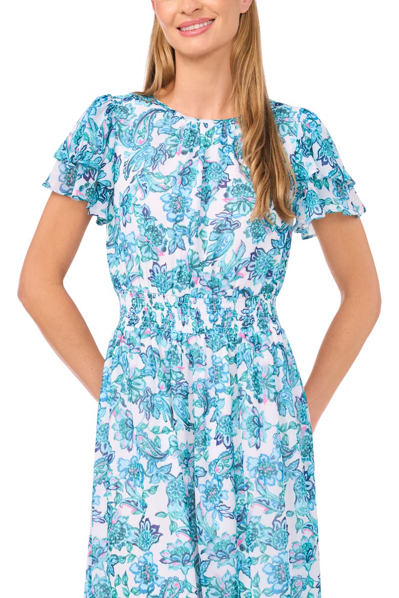 Floral Print Ruffle Maxi Dress, Alternate, color, ULTRA WHITE