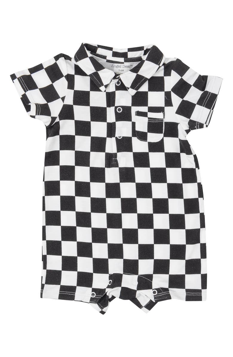 Angel Dear Checkerboard Polo Short Romper, Main, color, 