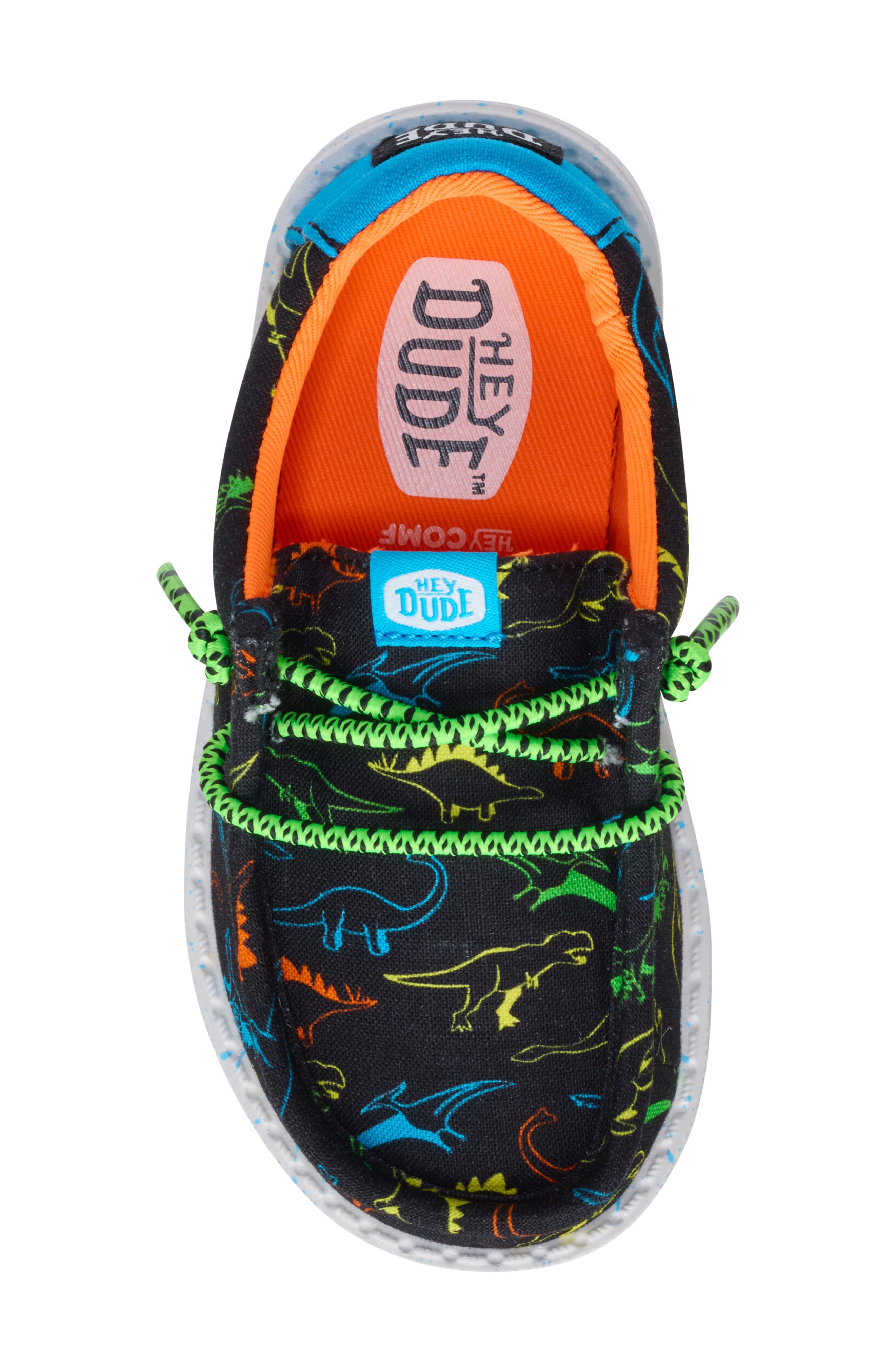 Hey Dude Kids' Wally Dinoworld Slip-On, Alternate, color, Black/ Neon Multi