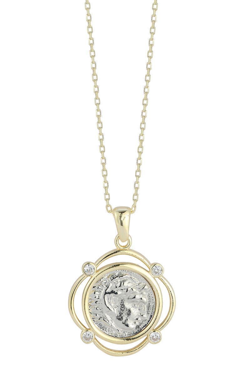 14K Gold Plated Sterling Silver CZ Coin Pendant Necklace, Main, color, GOLD