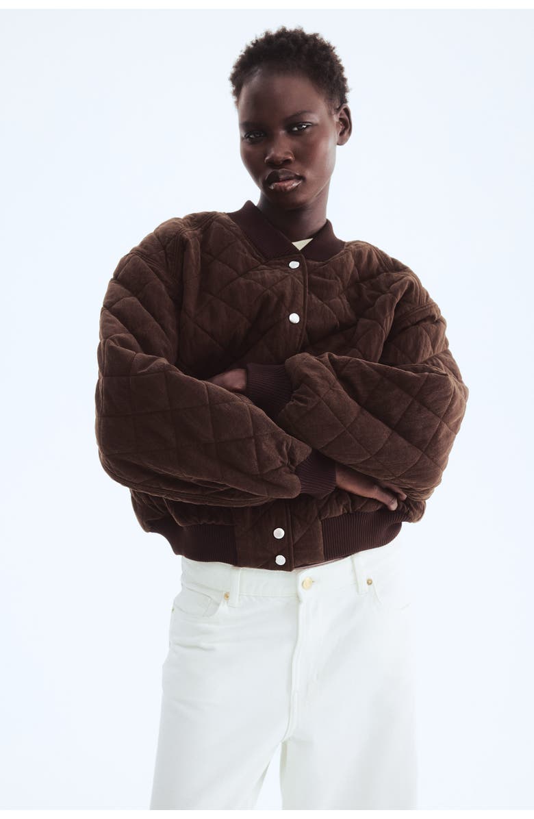 H&M Quilted Bomber Jacket, Alternate, color, Dark Brown