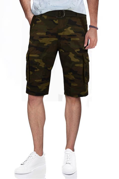 Belted Cotton Twill Cargo Shorts