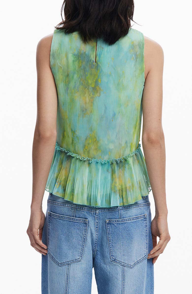 Desigual Pleated Sleeveless Peplum Top, Alternate, color, Water Green