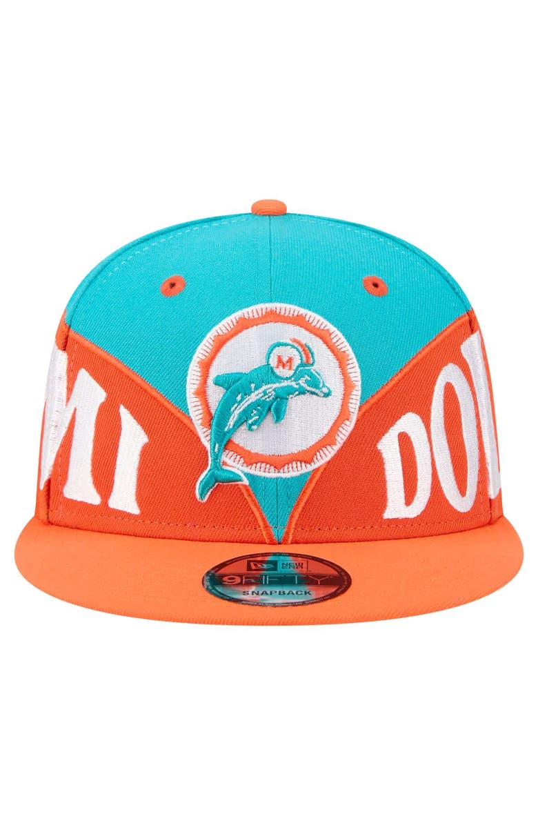 New Era Men's New Era  Aqua/Orange Miami Dolphins Split 9FIFTY Snapback Hat, Alternate, color, 