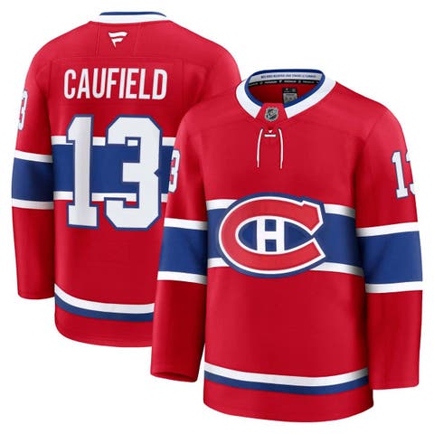 Men's Fanatics Cole Caufield Red Montreal Canadiens Home Premium Jersey