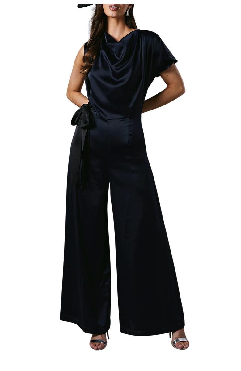 Coast Tie Side Satin Drape Wide Leg Jumpsuit, Alternate, color, Navy